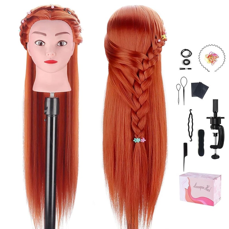 TopDirect 29" Red Hair Mannequin Manikin Head with Clamp Holder and Tools for Cosmetology, Hairdressing, Braiding Practice - Image 1